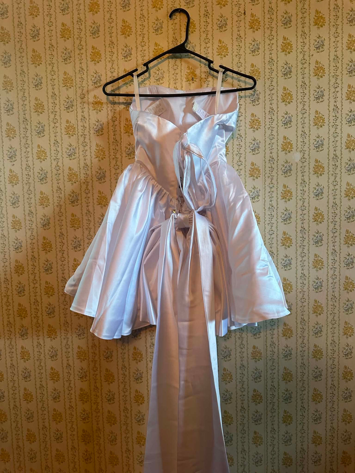 White satin baby doll style dress
