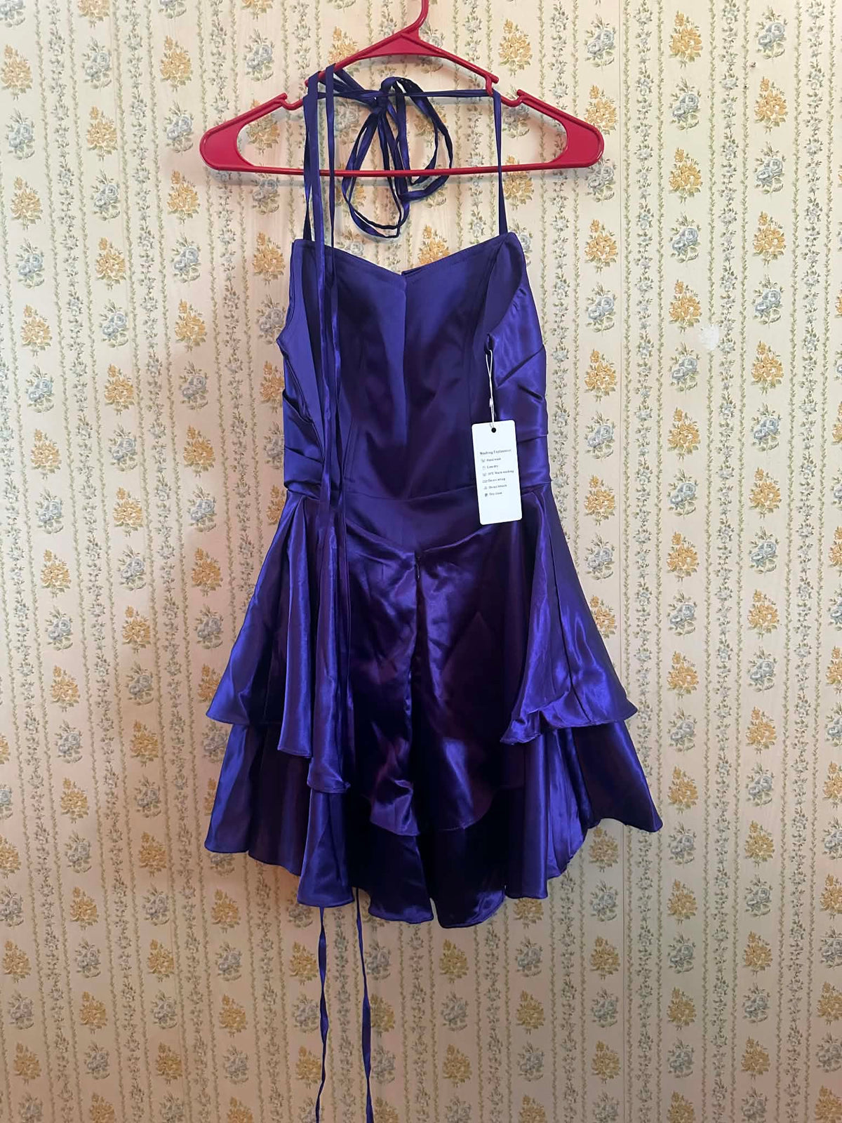 Mini purple satin dress