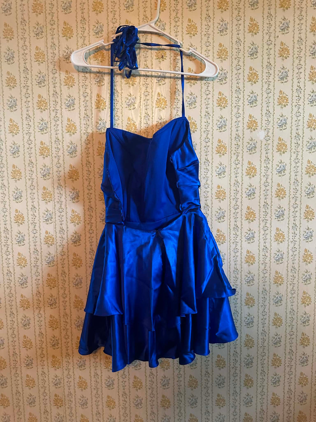 Royal blue satin mini dress