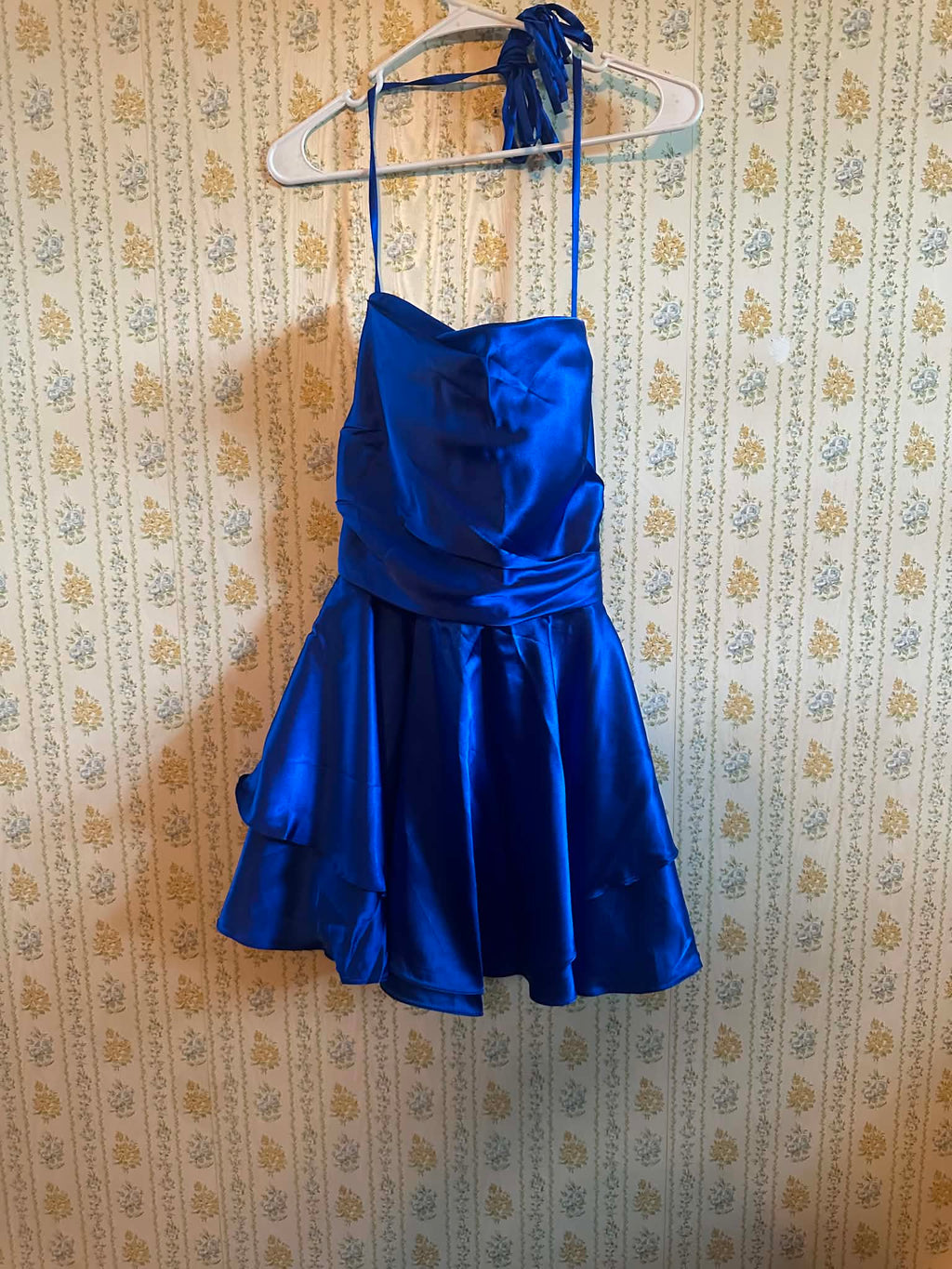 Royal blue satin mini dress