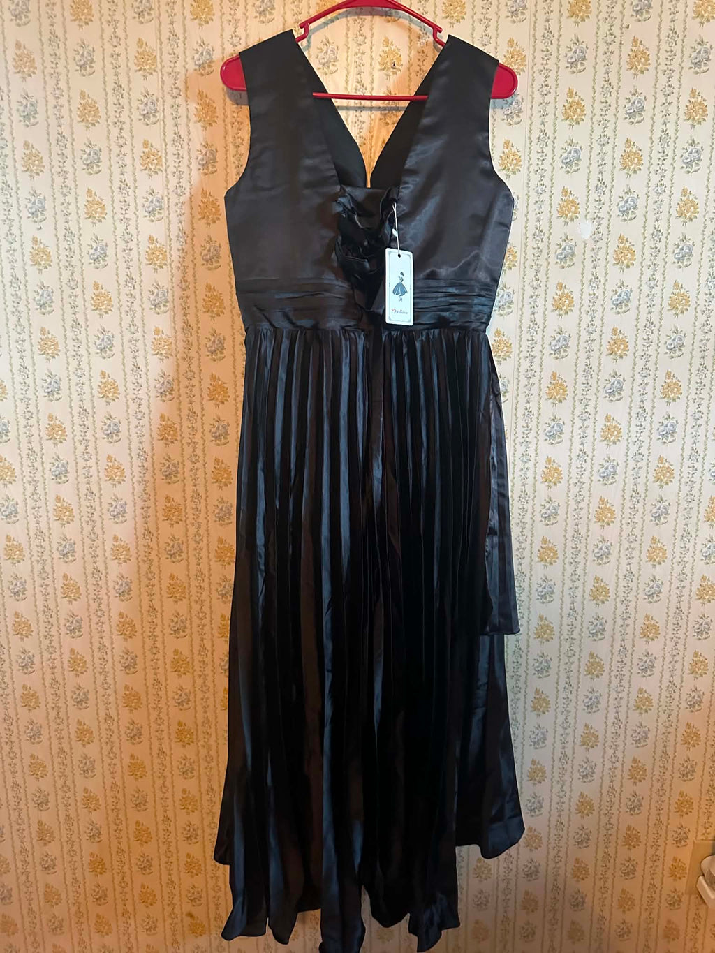 Black Satin dress with a pleated skirt