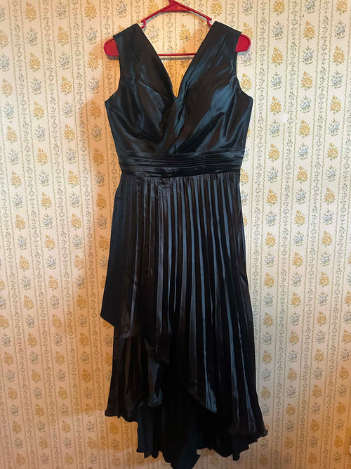 Black Satin dress with a pleated skirt