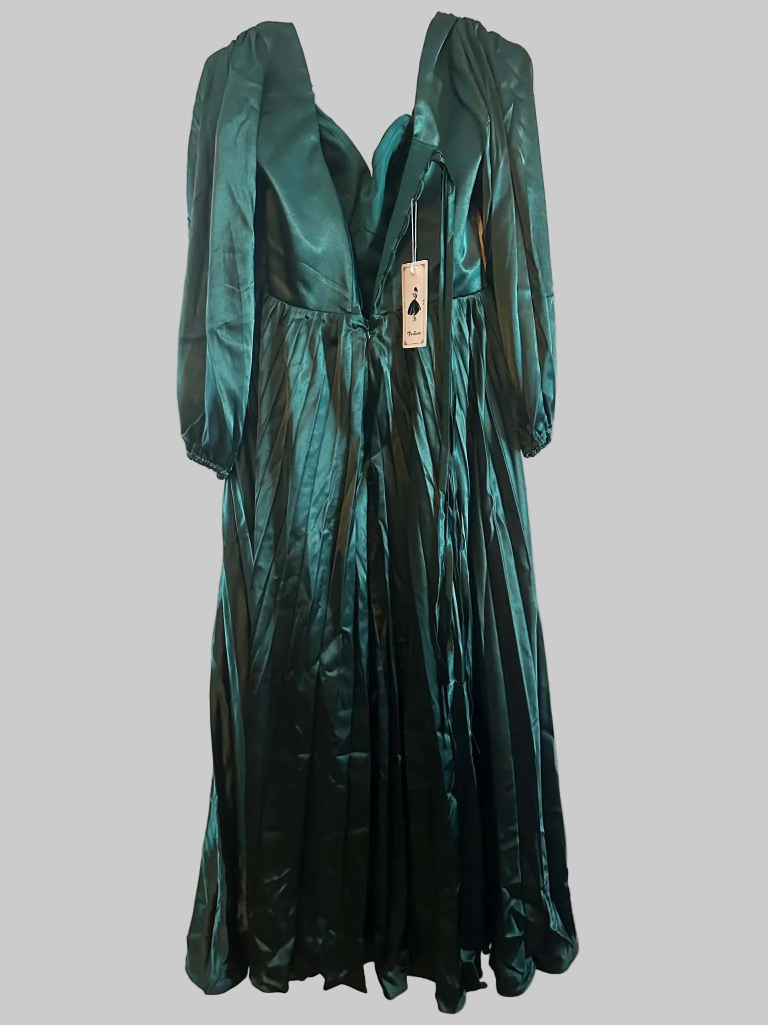Emerald Satin Gown with sleeves